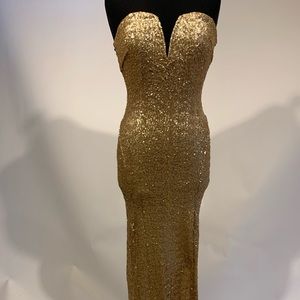 Gold Sequin Strapless Gown